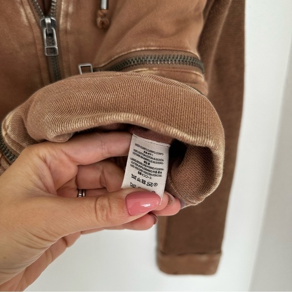 Free People Distressed Knit Full Zip Hoodie Moto Style Brown Size Small Women’s - Picture 11 of 11